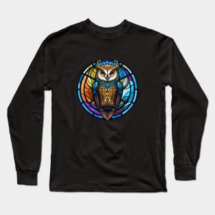 Owl Bird Animal Portrait Stained Glass Wildlife Outdoors Adventure Long Sleeve T-Shirt